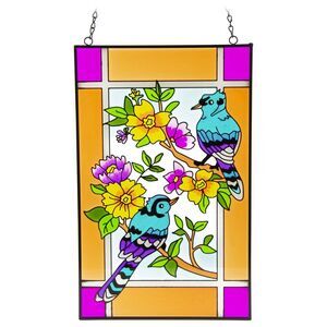 Blue Jays in a Dogwood Glass Hanging Suncatcher 16" x 10"